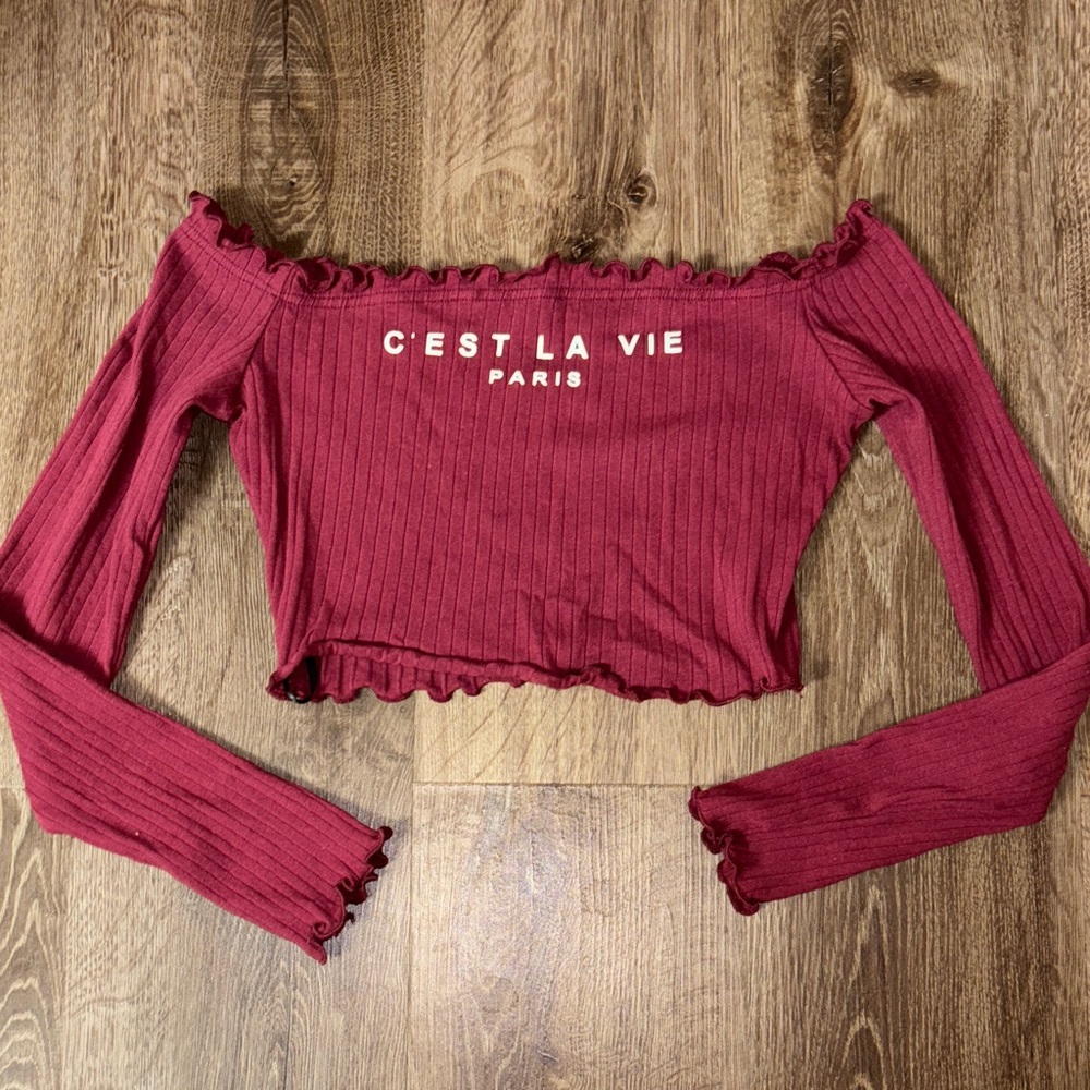Burgundy Off-Shoulder Crop Top